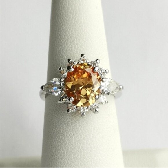 Oval cut Imperial Topaz Cz Halo ring size 7 - Picture 2 of 8
